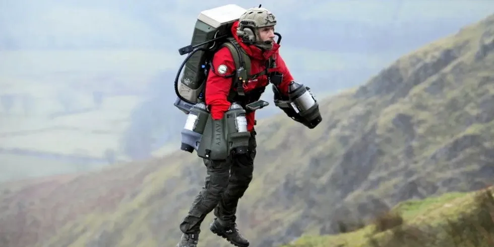 A trial of the jet suits in the Lake District.