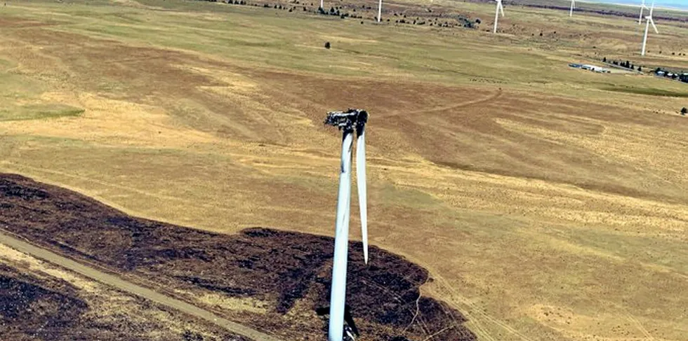 The destroyed turbine at the Juniper Canyon wind farm.