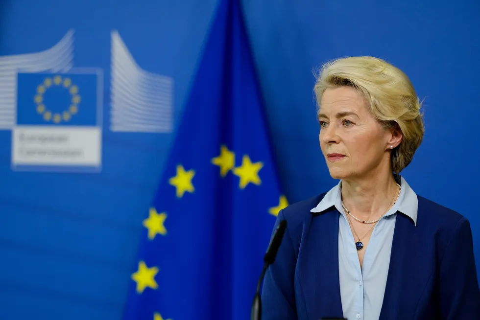 The European Union, Norway and other countries have remained on edge about more tariffs from the United States. Pictured above: Ursula von der Leyen, president of the European Union.