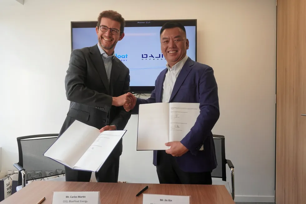 Ex-BlueFloat CEO Carlos Martin (L) and Dajin Heavy Industries chairman Jin Xin agreed a partnership last year - now they are colleagues.