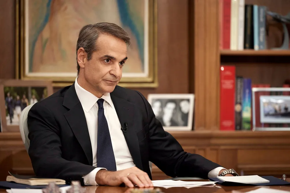 Greece's Prime Minister Kyriakos Mitsotakis interviewed in 2022 about ExxonMobil's plans to carry out seismic exploration for potential natural gas deposits off southwestern Greece.