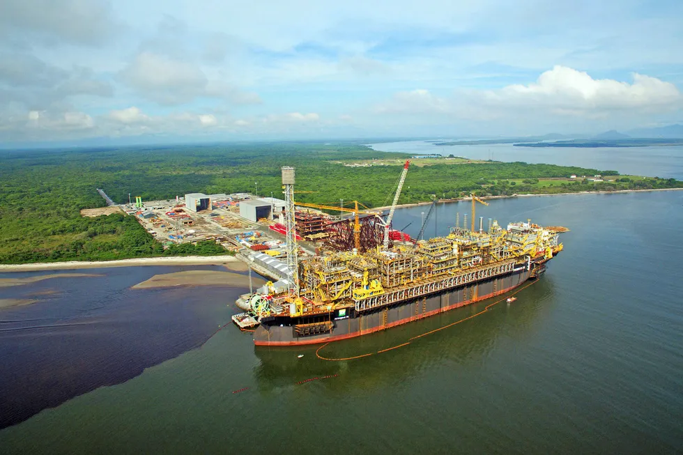 Under construction: the P-76 FPSO at Techint's shipyard in Pontal do Parana
