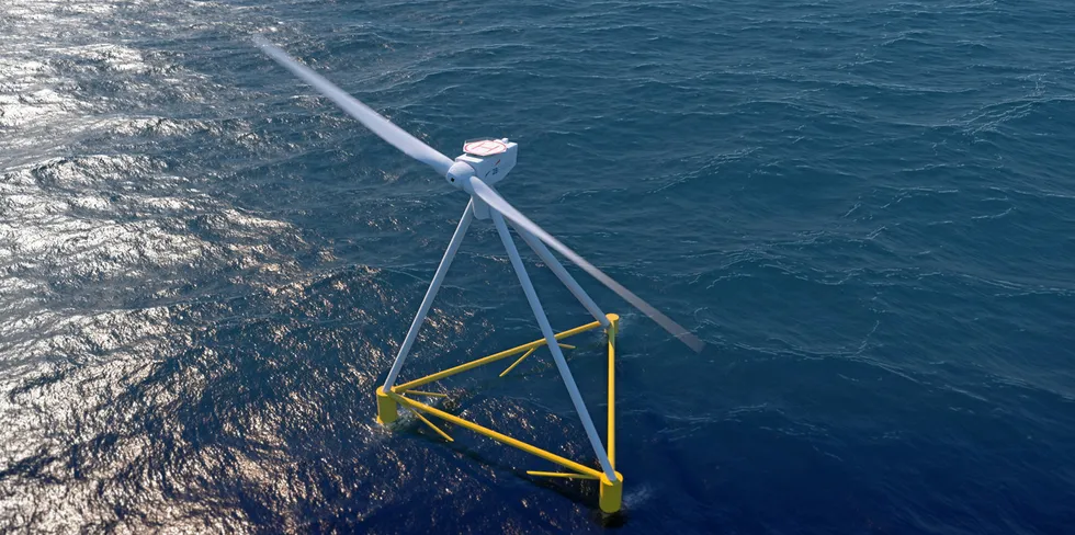 A CGI rendering of the NextFloat project with a two-bladed turbine