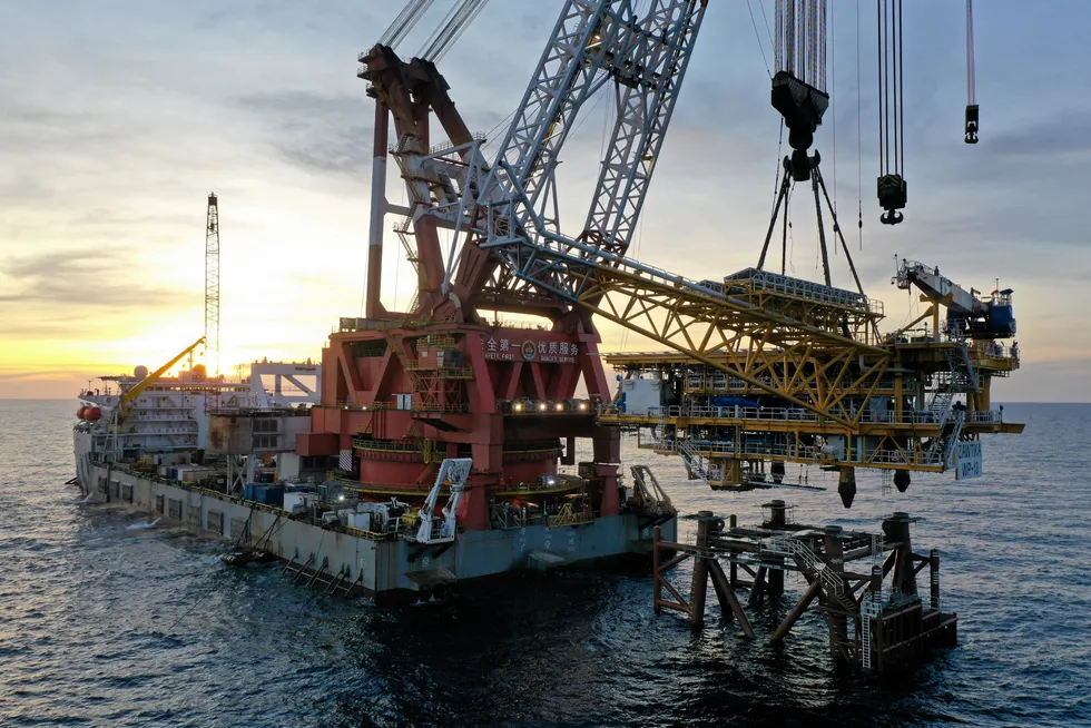 Offshore installation: the vessel Hua Tian Long at PTTEP’s Zawtika 1D platform.