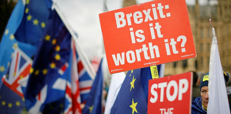 Brexit protest outside the UK parliament.