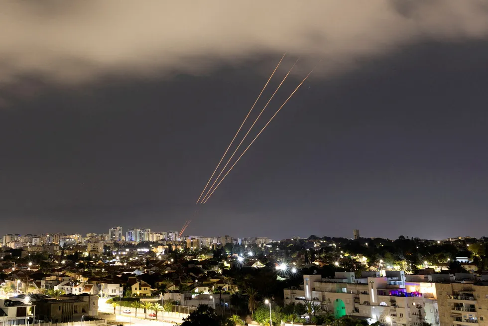 An anti-missile system operates after Iran previously launched drones and missiles towards Israel.
