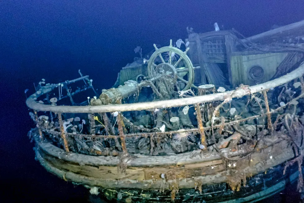 Discovered: an image captured by AUV shows the taffrail and ship’s wheel on the Endurance, Henry Shackleton’s ship that sank in 1915 during an expedition to Antarctica