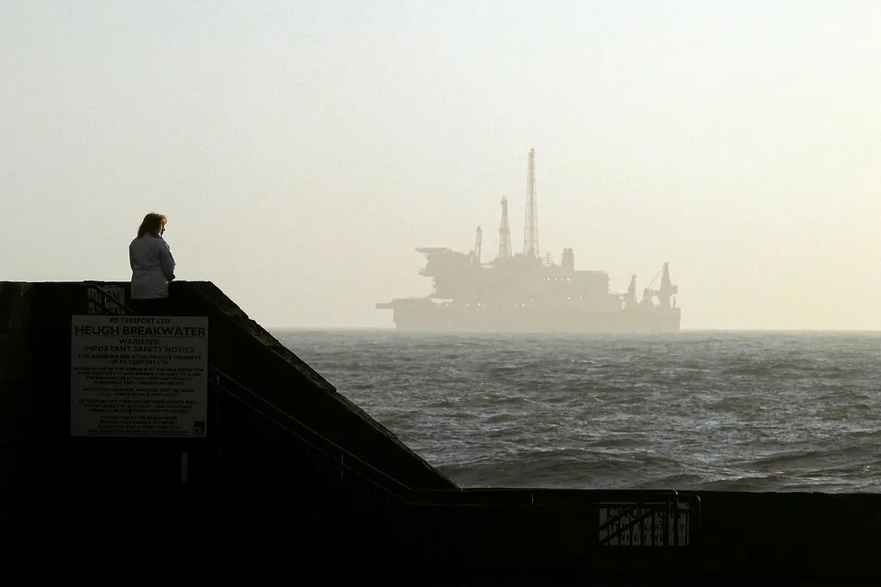 The Allseas barge Iron Lady with the Brent Delta topsides heads to the River Tees, on way to Able UK’s Seaton yard in Hartlepool, England, for dismantling