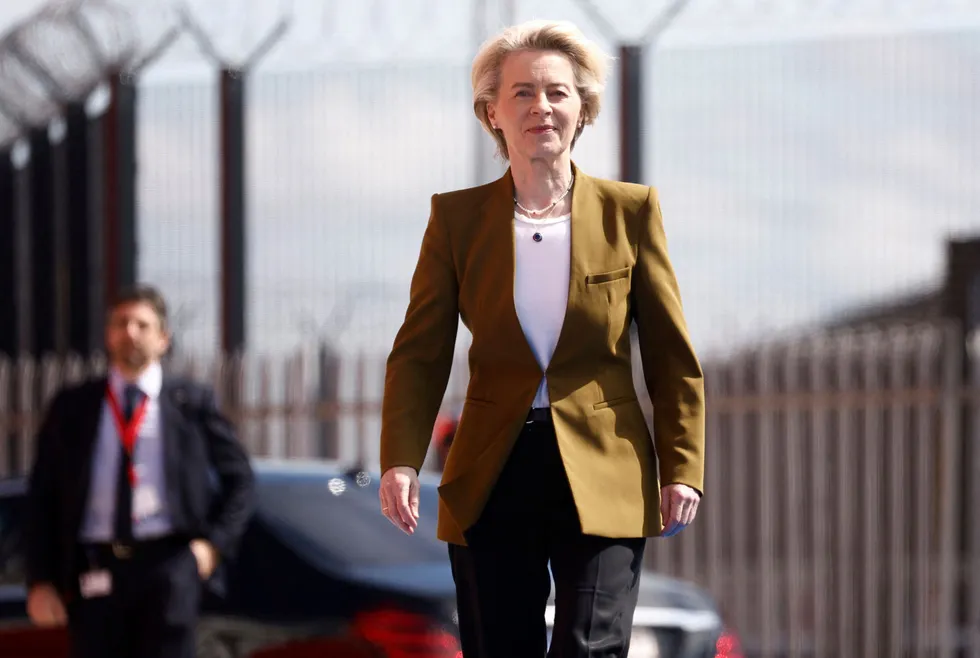 Striding ahead: European Commission President Ursula von der Leyen arrives for the North Sea Summit in Ostend.
