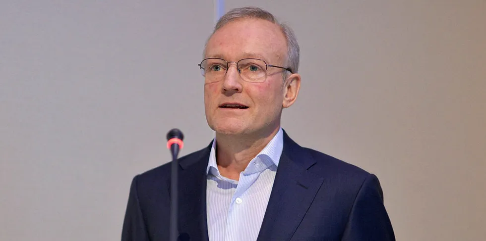 Jan Sverre Rosstad takes the stand at the North Atlantic Seafood Forum in his BioMar days.