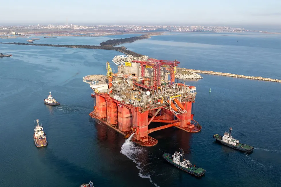 Semi-submersible drilling rig Transocean Barents arriving at the port of Constanta in Romania in November 2024.