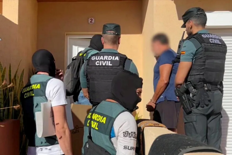 Guarda Civil officers pictured arresting the 58-year-old suspect, alleged to have caused more than €1m in damage.