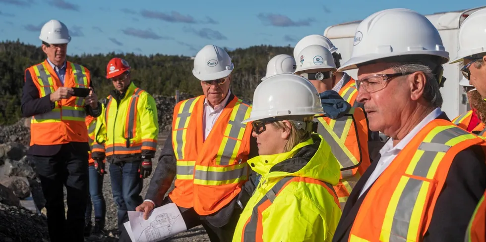 Grieg Seafood Newfoundland executives and planning officials at the groundbreaking of the Marystown facility. The company reported June 14 that it has detected ISA in a fish at its newly built smolt facility.