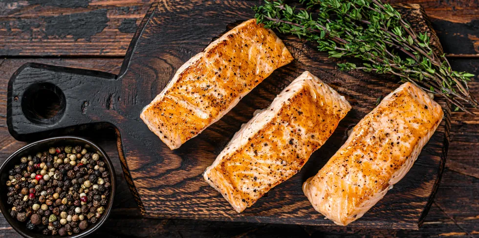 In the flavor category, salmon from the saltwater RAS was “slightly too strong” while the flavor of salmon grown in the freshwater RAS was judged “too weak.” Commodity salmon flavor was judged to be “just about right.”