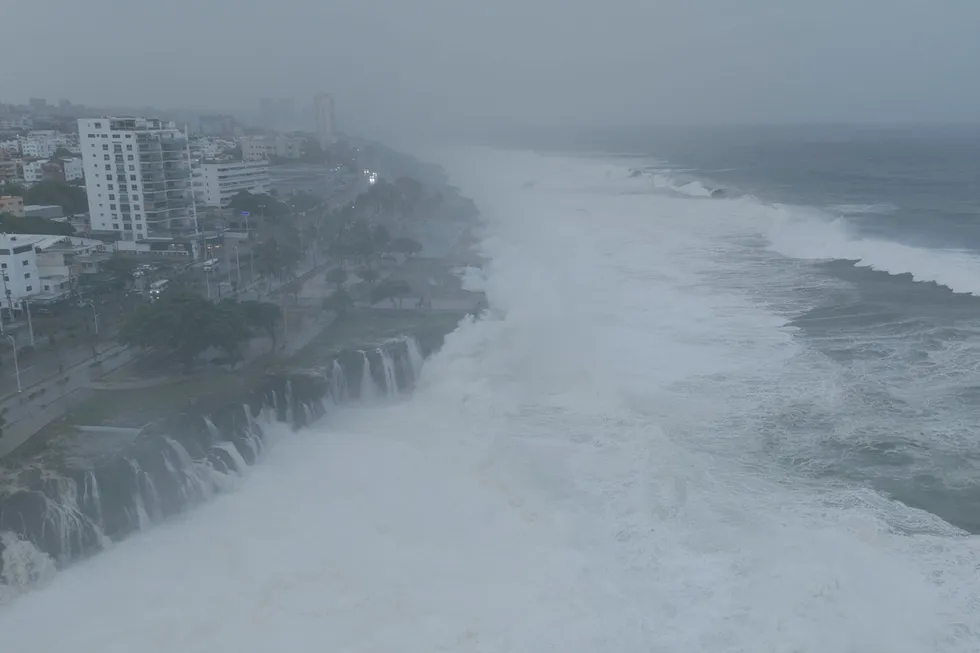 Waves crash on the Santo Domingo Boardwalk, in Santo Domingo, Dominican Republic on Tuesday.