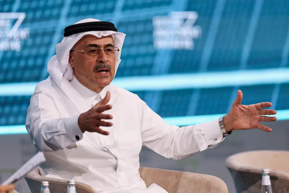 Chief executive of Saudi Aramco, Amin Nasser, speaks during the Future Investment Initiative in Riyadh, Saudi Arabia, on 29 October 2024.
