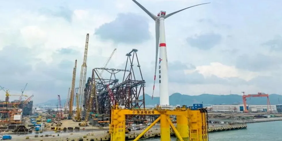 The Mingyang turbine and platform ready to sail.