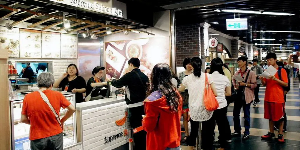 Mowi had big plans. Here is the opening of one of its "Supreme Salmon" restaurants in Taiwan in 2016.