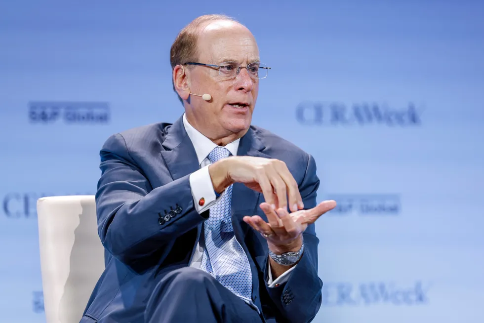 BlackRock chief executive Larry Fink speaks during a session at the CERAWeek by S&P Global energy conference in Houston, Texas, US on Monday, 10 March 2025.