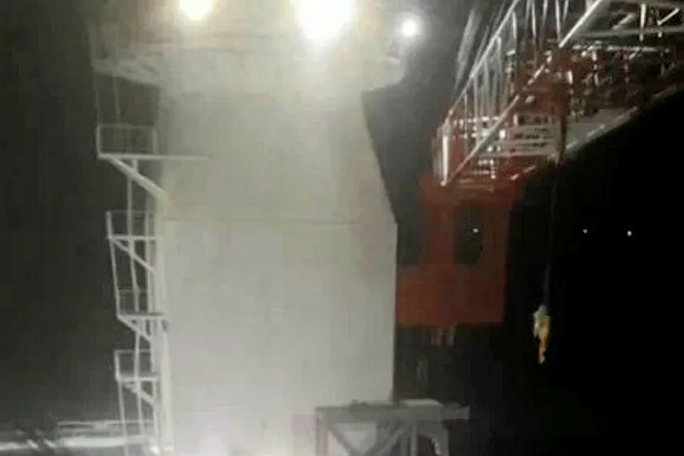 Flood drama: Shanghe Offshore Engineering jack-up Zhenjiang flooded and submerged off eastern China's Jiangsu province while installing offshore wind farm