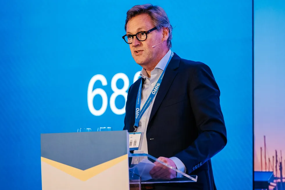 IFFO Director General Petter Johannessen speaking at the IFFO Annual Conference in Lisbon, Portugal, October 2024.