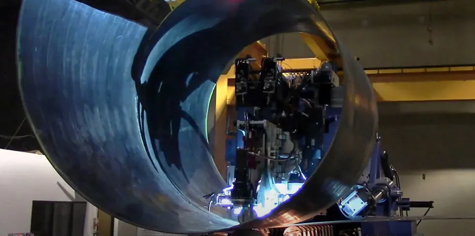 One of Keystone's spiral-welded wind turbine tower prototypes