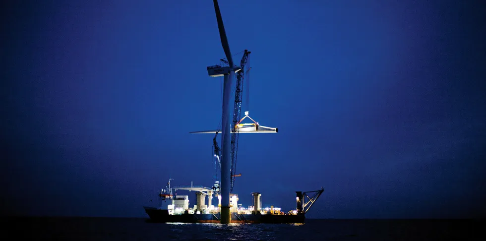 Construction of the Anholt offshore wind farm in the Baltic Sea
