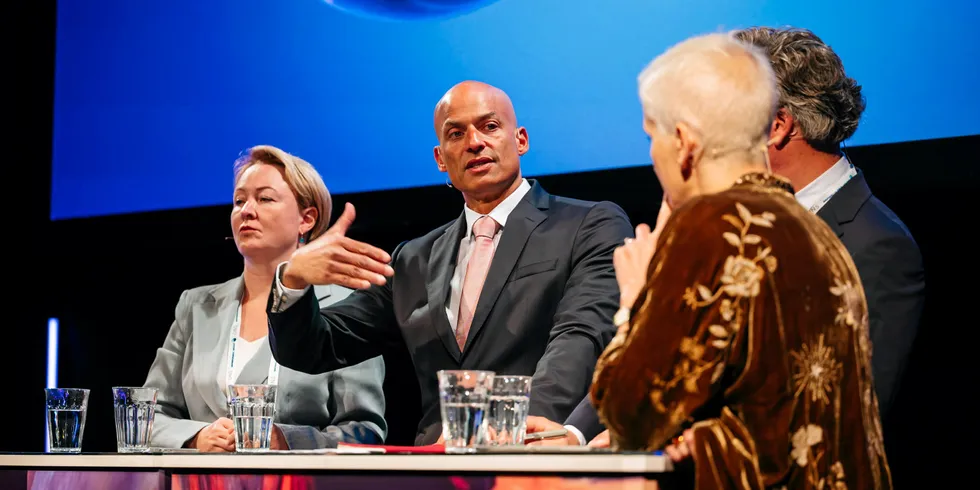 James Appathurai, NATO's acting assistant secretary general for innovation, hybrid and cyber, speaks at ONS 2024.