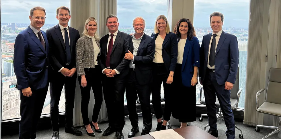 Executives from Vargronn, Eni and HitecVision sign the deal.