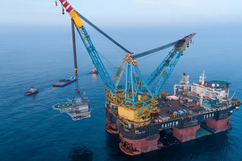 Installation: the offshore construction vessel Saipem 7000 working on the Hornsea Project One offshore wind farm site in the UK sector of the North Sea