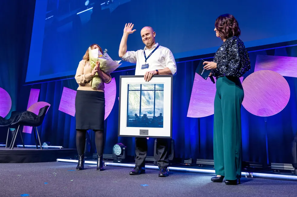Aker BioMarine CEO Matts Johansen accepts the Norwegian Export Award in early 2024.