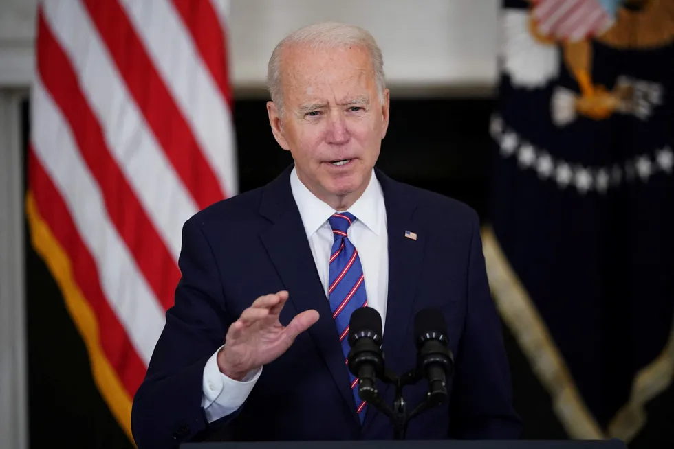 Jobs: US President Joe Biden speaks about the March employment report in the State Dining Room of the White House in Washington, DC