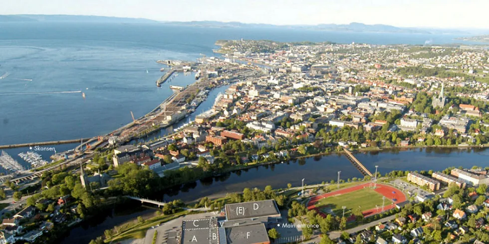 Flyover view of Trondheim, Norway.