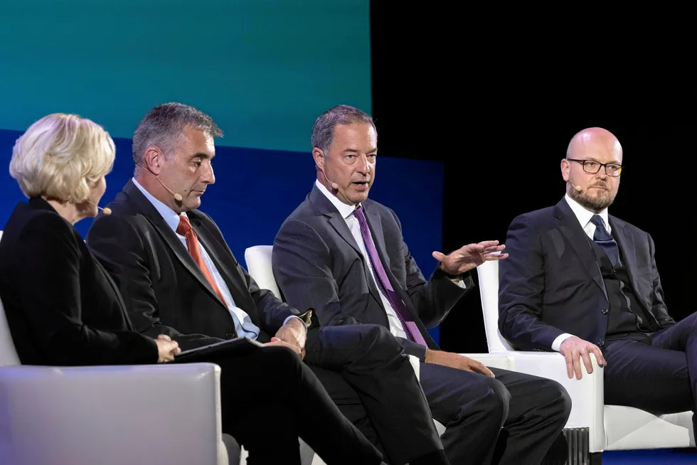 Eric Carre, Halliburton's Executive Vice President, Global Business Lines, speaks during the CEO Panel: Digital Transformation, at the 23rd World Petroleum Congress on Monday