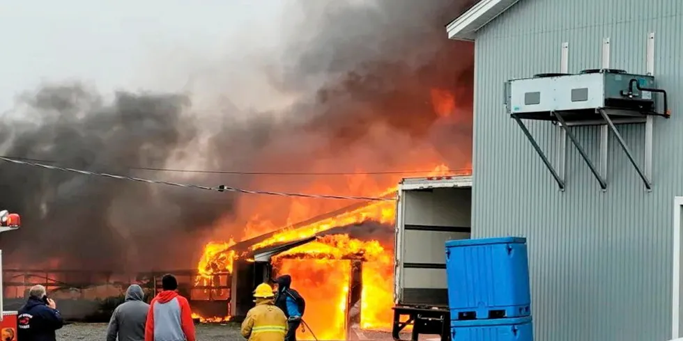 Firefighers fighting the fire at fish processing plant Special K Fisheries.