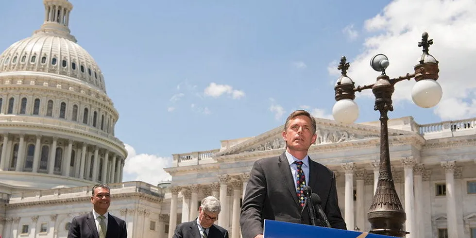US Senator Martin Heinrich, Democrat, New Mexico, speaking at a Washington, DC rally