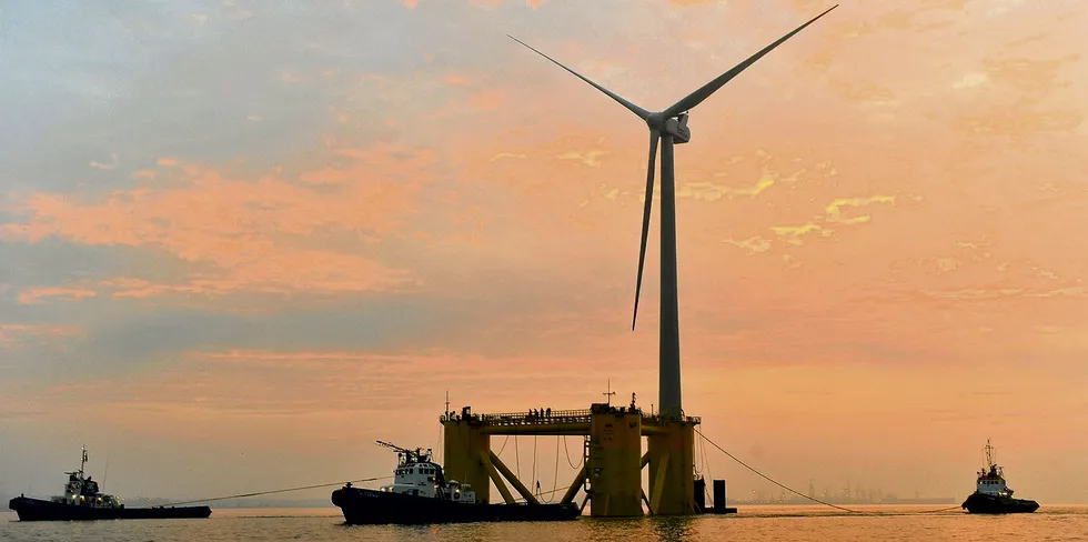 Principle Power's Windfloat1 prototype being towed to its test site off northern Portugal in 2011