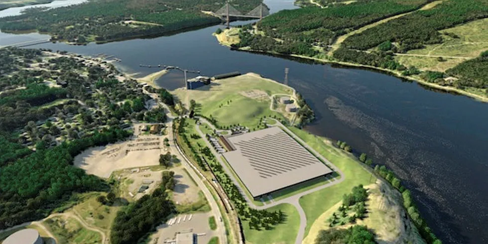 A rendering of Whole Oceans land-based salmon farm in Maine.