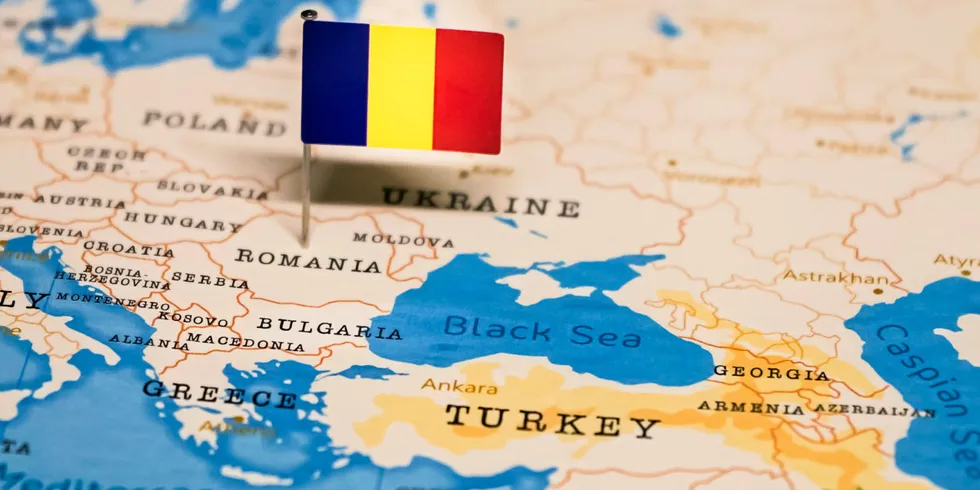the Flag of romania in the world map . Romania.