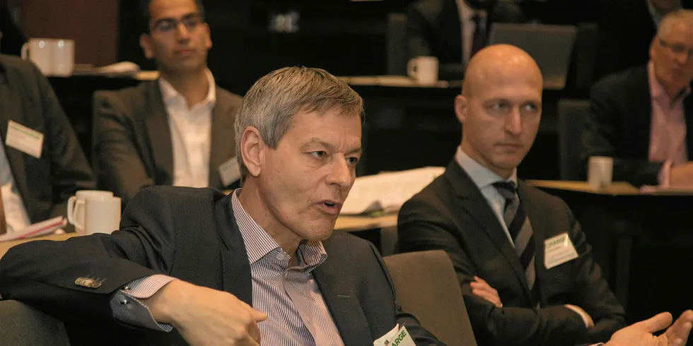 Jens Tommerup speaking at a Recharge Thought Leaders Summit during his tenure as MHI Vestas CEO.