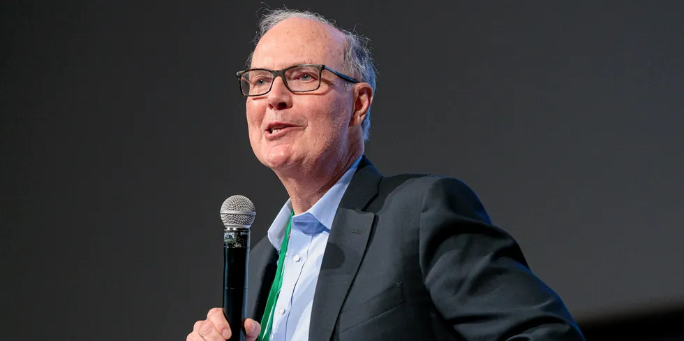 Andy Marsh, CEO of Plug Power, speaking at the Green Hydrogen Global Assembly in Barcelona in May.