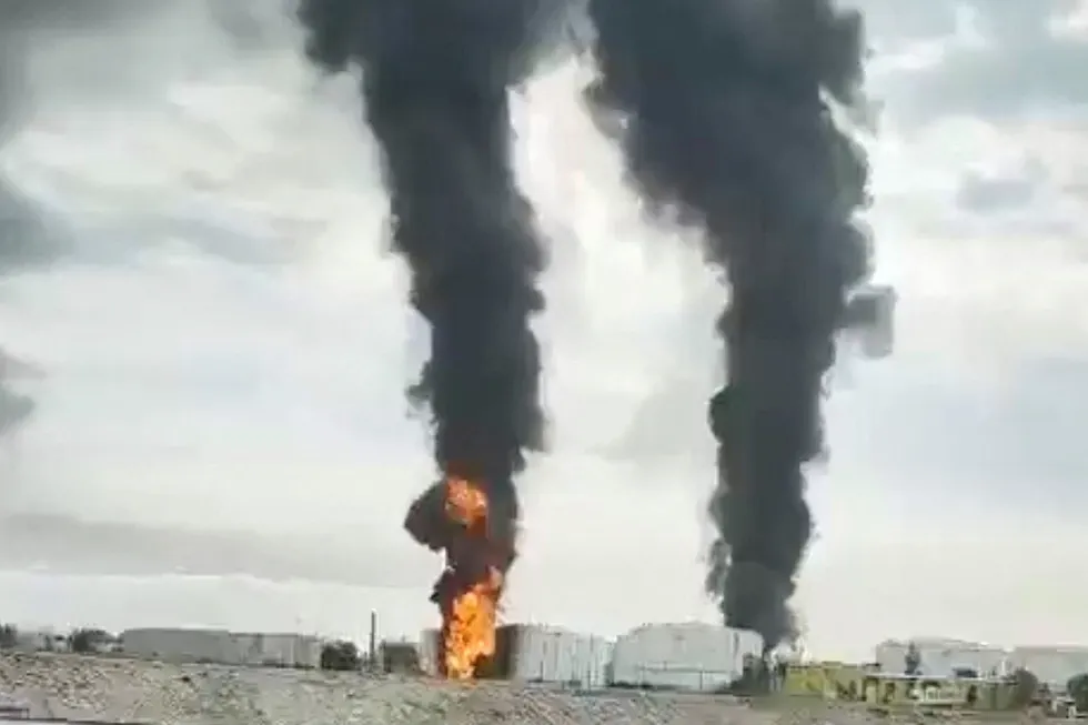 A fire at an oil depot in Feodosia, Crimea, on 7 October 2024, the day the Ukrainian military said the energy facility was targeted by its target.