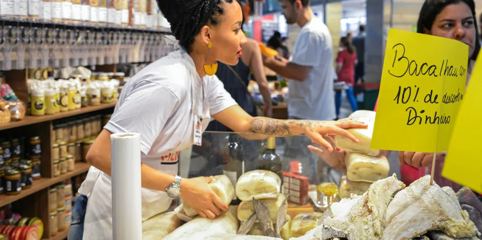 Easter and Christmas are the two main periods for cod consumption in Brazil, when a cod dish cooked in olive oil and festooned with boiled eggs, potatoes and olives frequently forms the centerpiece of buffet meals.