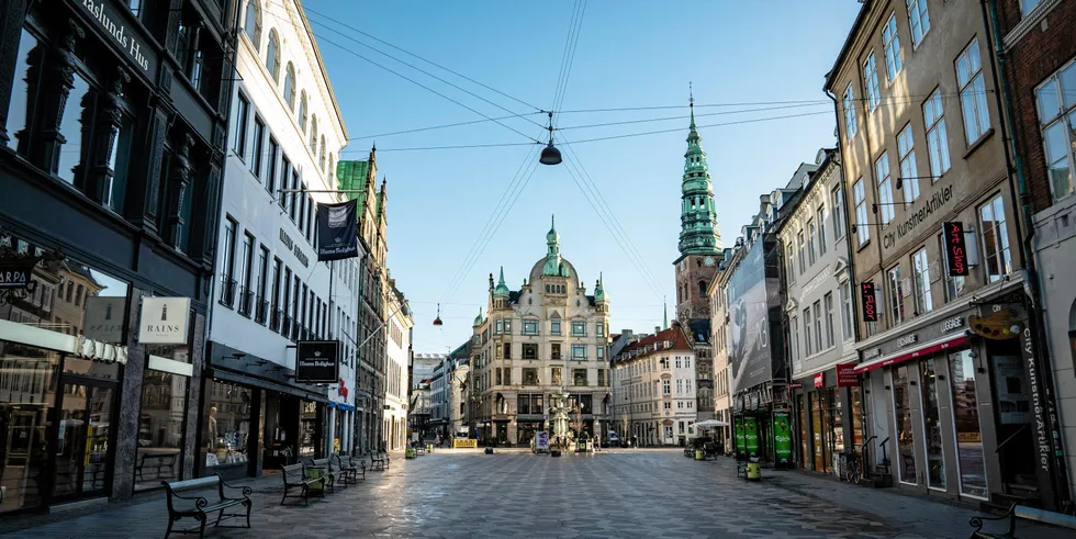 Empty shopping street in Copenhagen during the coronavirus lockdown in January 2021