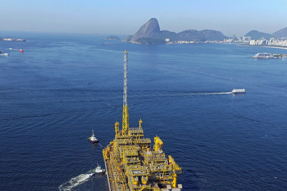 Refinanced: the Cidade de Ilhabela FPSO leaving the Brasa shipyard, across the bay from Rio de Janeiro, on its way to Sapinhoa North pre-salt field