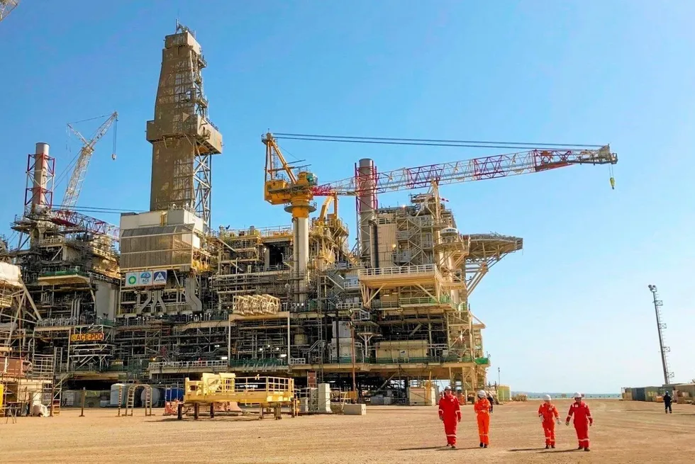 The Azeri Central East topsides under construction at the Bayil fabrication yard in Azerbaijan.