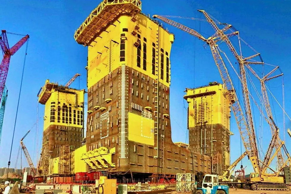 Progress: COOEC has completed the hull for the deep-water Lingshui semi-submersible production platform