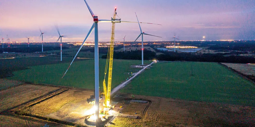 Wind farm near Berlin, Germany, during construction with Nordex turbines.