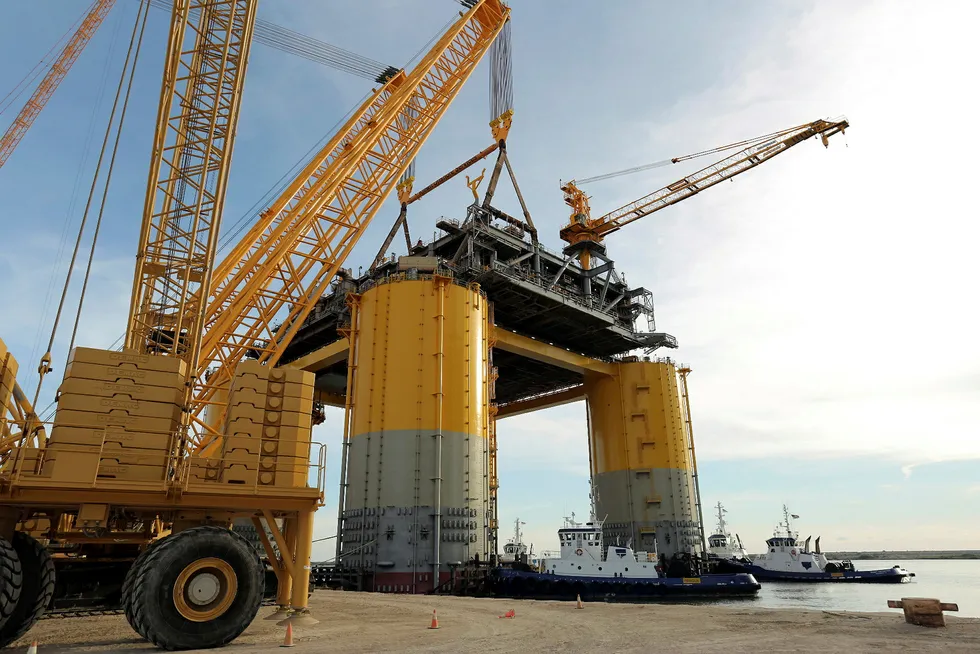 Installation: the Stampede platform under construction at Kiewit Offshore Services in Ingleside, Texas