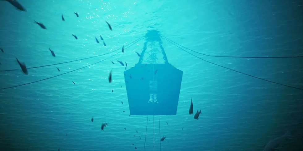 CGI of Saitec SATH floating wind concept 'from below the waves'.